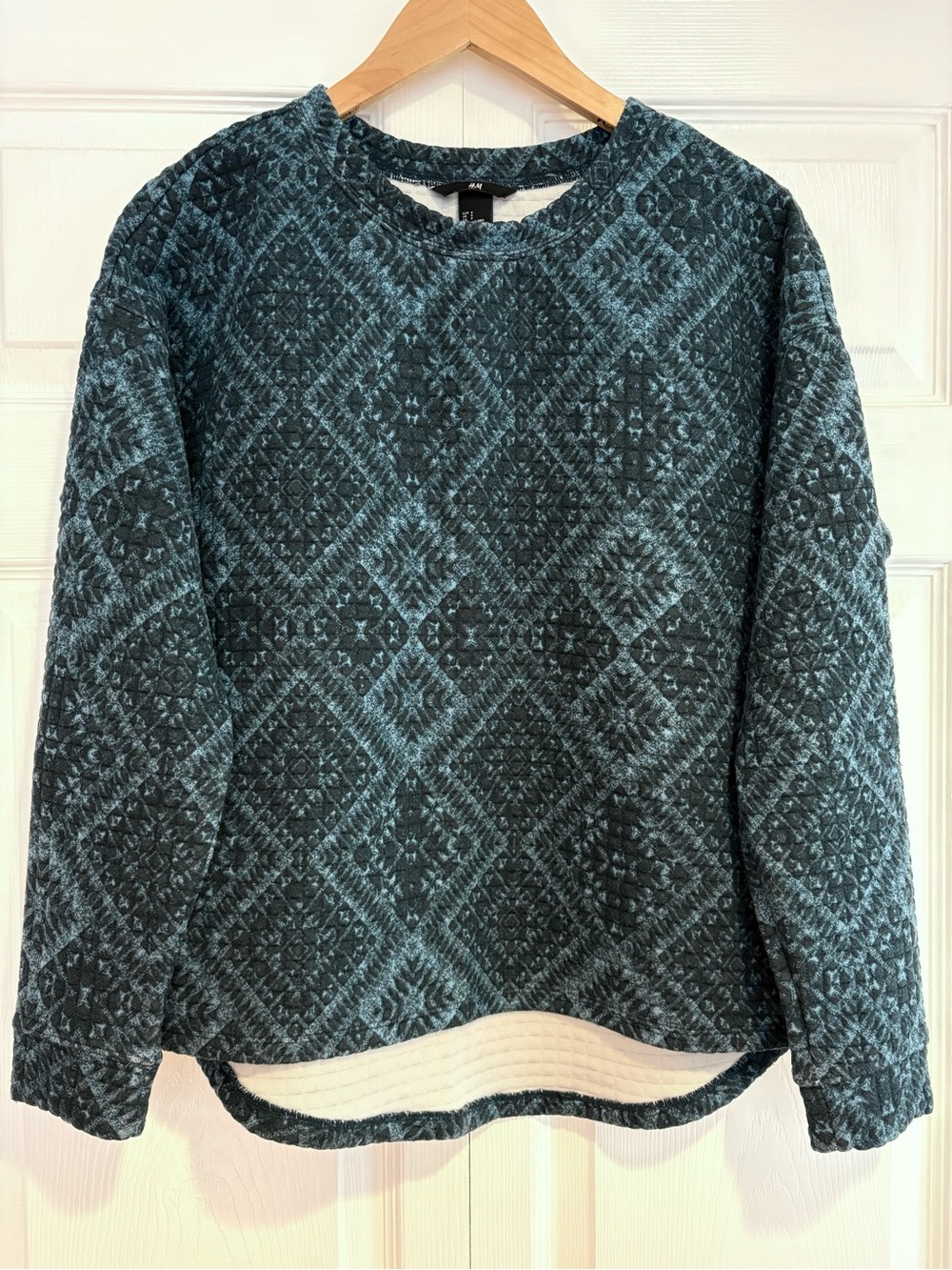 H&M Women’s Oversized Quilted Teal Pullover Sweatshirt, Size S